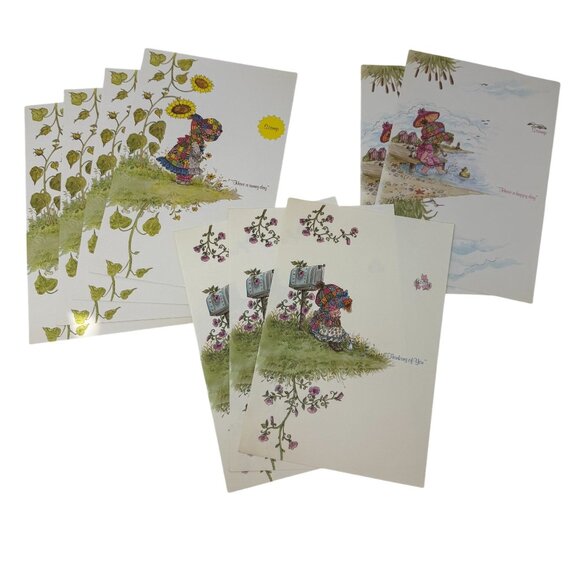 9 Vintage Holly Hobbie Fold Over Cards Cottage Granny Core Stationery Set Beach - Picture 1 of 5
